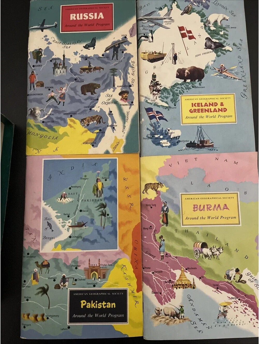 Vintage 1963 American Geographical Society Around the World Program 4 book set